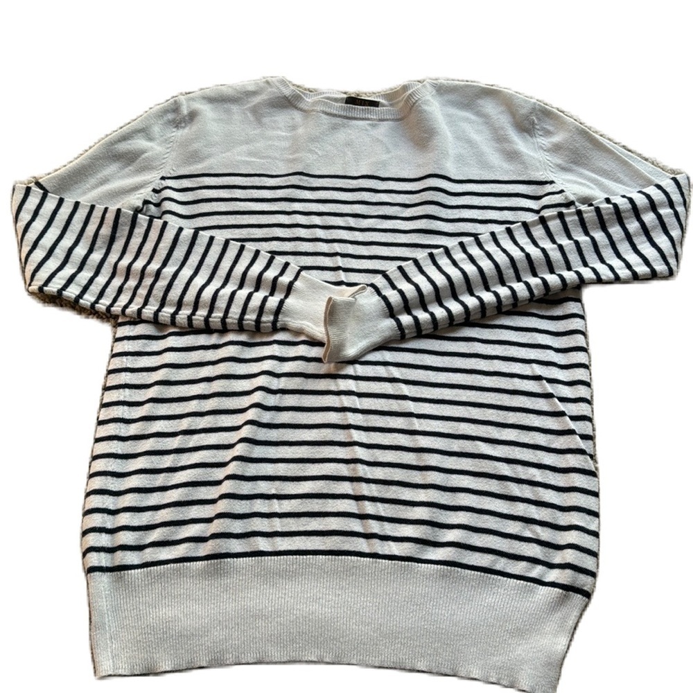 Mix by 41 Hawthorne White and Navy Blue Striped Lightweight Sweater Size Large